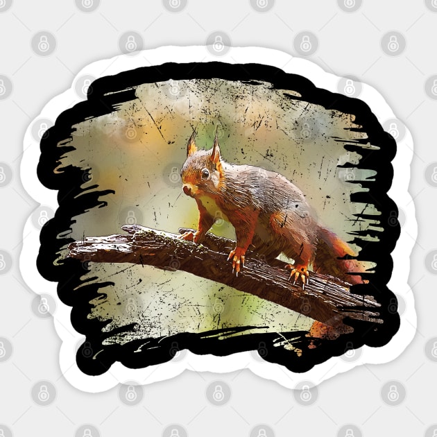 Red Squirrel Vintage Look Sticker by ShopBuzz